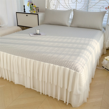 灰鲸 2025新款A类舒适凉豆豆华夫格床裙款凉席 凉豆豆-普鲁士灰床裙款