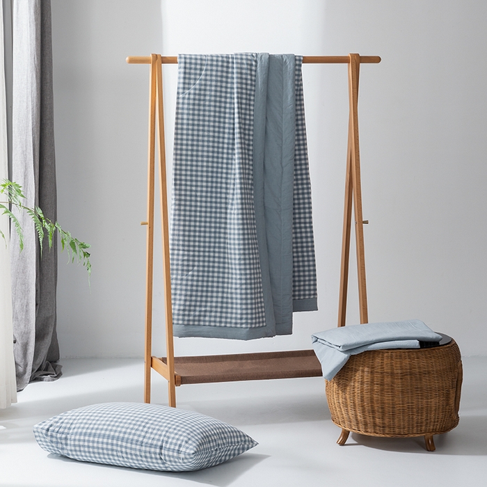 91家纺网 家纺一手货源 找家纺 棉邦 2024新款全棉水洗棉色织夏被四件套 天蓝小格