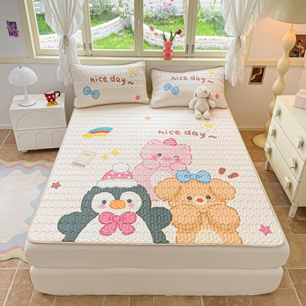 91家纺网 家纺一手货源 找家纺 喜梦缘 2025新款0.5大版卡通乳胶凉席三件套 美好一天