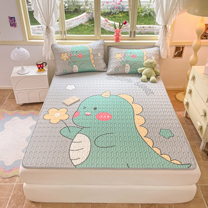 91家纺网 家纺一手货源 找家纺 喜梦缘 2025新款0.5大版卡通乳胶凉席三件套 恐龙星星