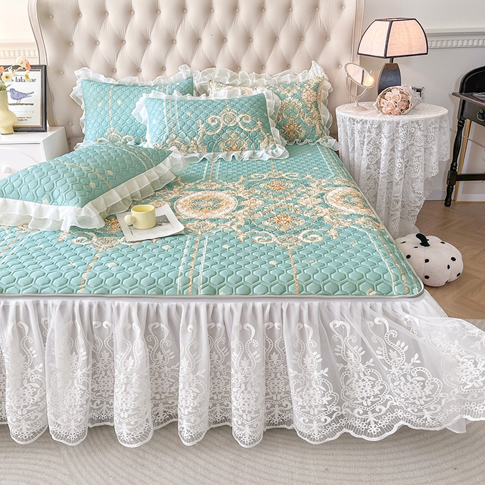 91家纺网 家纺一手货源 找家纺 虹星家纺 2024新款凉感丝印花可拆床裙套件-三件套 悠情假日