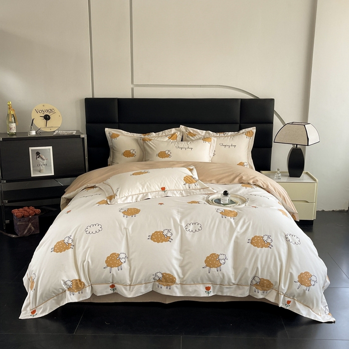 91家纺网 家纺一手货源 找家纺 7V 2024新款轻奢13376纯棉全棉喷气四件套 小绵羊