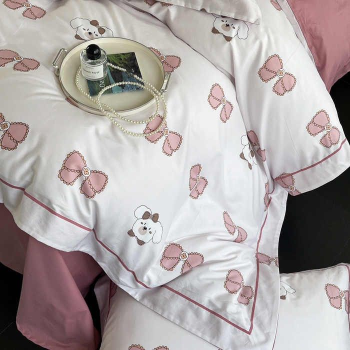 91家纺网 家纺一手货源 找家纺 7V 2024新款轻奢13376纯棉全棉喷气四件套 可爱萌宠