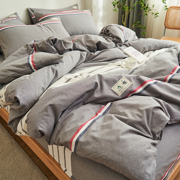 91家纺网 家纺一手货源 找家纺 21度C 2024新款全棉水洗棉四件套 光阴灰