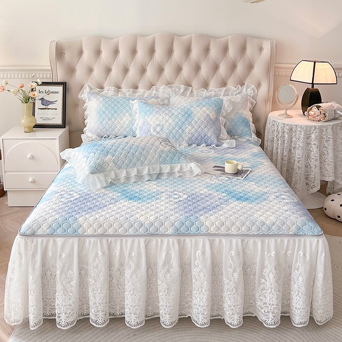 91家纺网 家纺一手货源 找家纺 虹星家纺 2024新款凉感丝印花可拆床裙套件-三件套 花花梦境