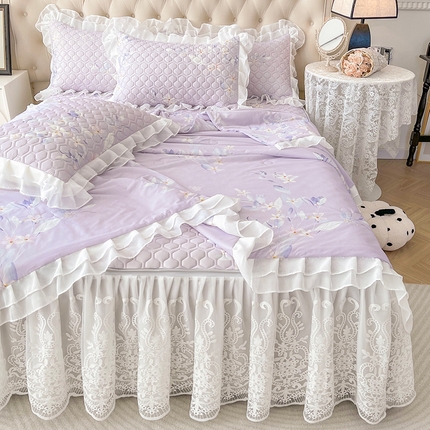 91家纺网 家纺一手货源 找家纺 （总）虹星家纺 2024新款凉感丝印花可拆床裙套件-夏被凉席四件套