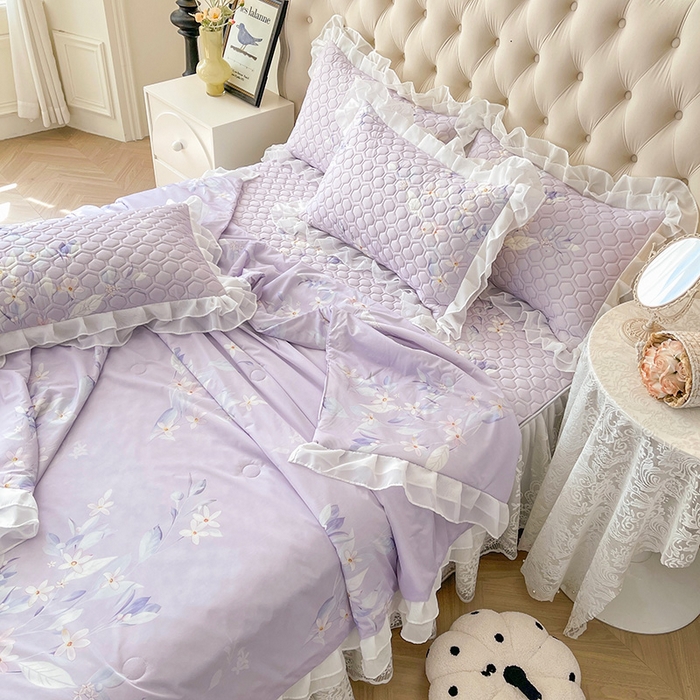 91家纺网 家纺一手货源 找家纺 虹星家纺 2024新款凉感丝印花可拆床裙套件-夏被凉席四件套 梦境幻影