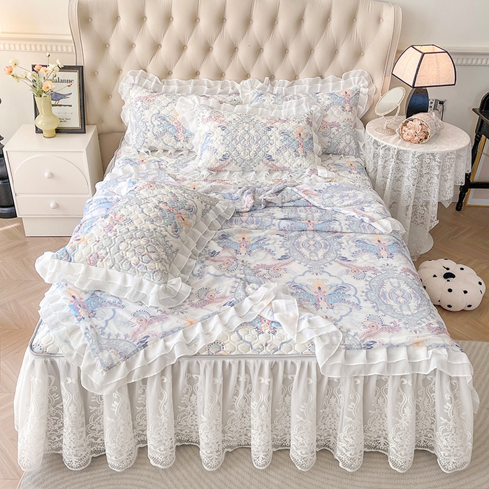 91家纺网 家纺一手货源 找家纺 虹星家纺 2024新款凉感丝印花可拆床裙套件-夏被凉席四件套 迷幻时空