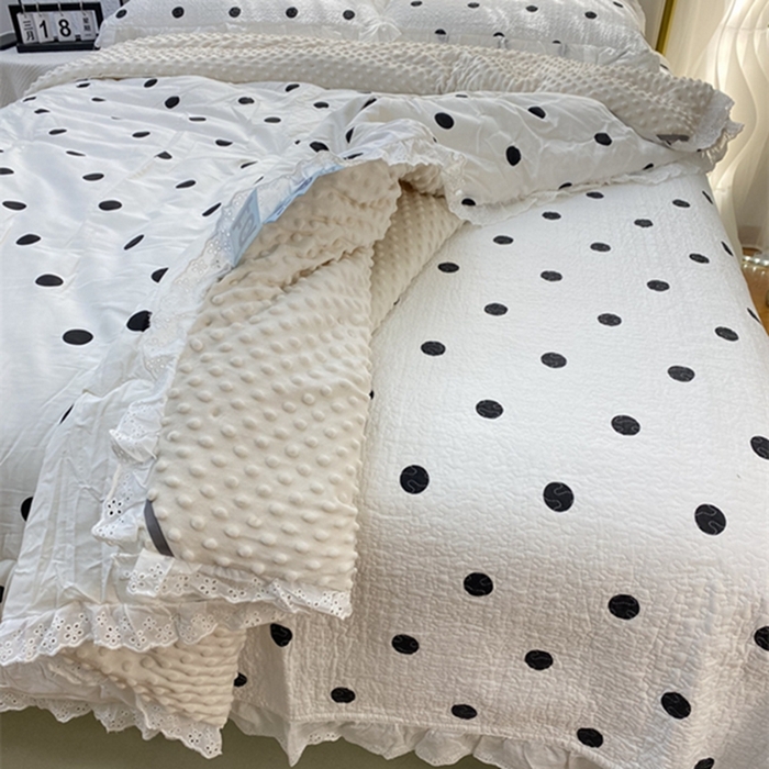 91家纺网 家纺一手货源 找家纺 暖居 2024新款豆豆被四件套 波点白