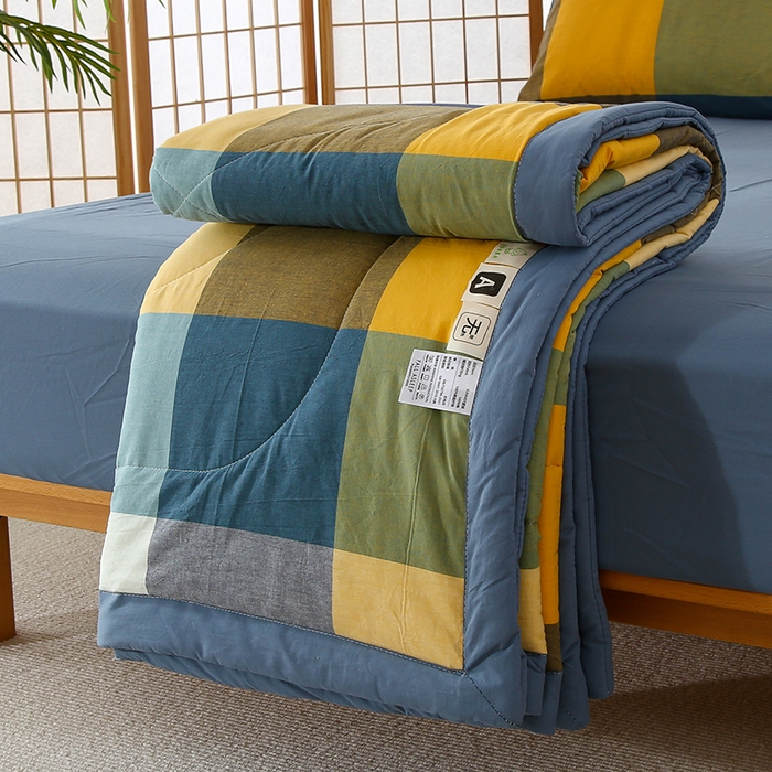 91家纺网 家纺一手货源 找家纺 迪乐妮家居 2024新款色织全棉夏被四件套 彩色大格