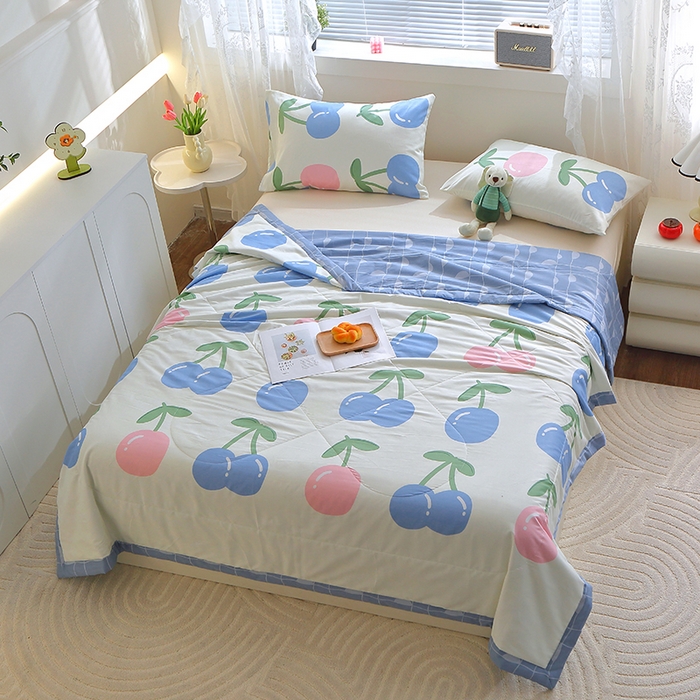 91家纺网 家纺一手货源 找家纺 金柚子2024新款全棉印花夏凉被 樱桃汁