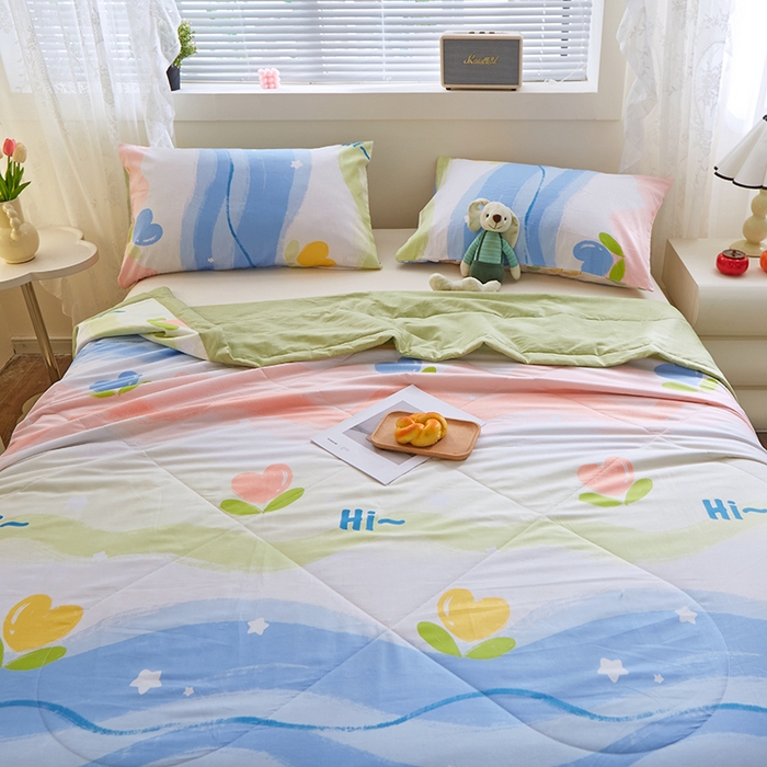 91家纺网 家纺一手货源 找家纺 金柚子2024新款全棉印花夏凉被 天使之心-粉