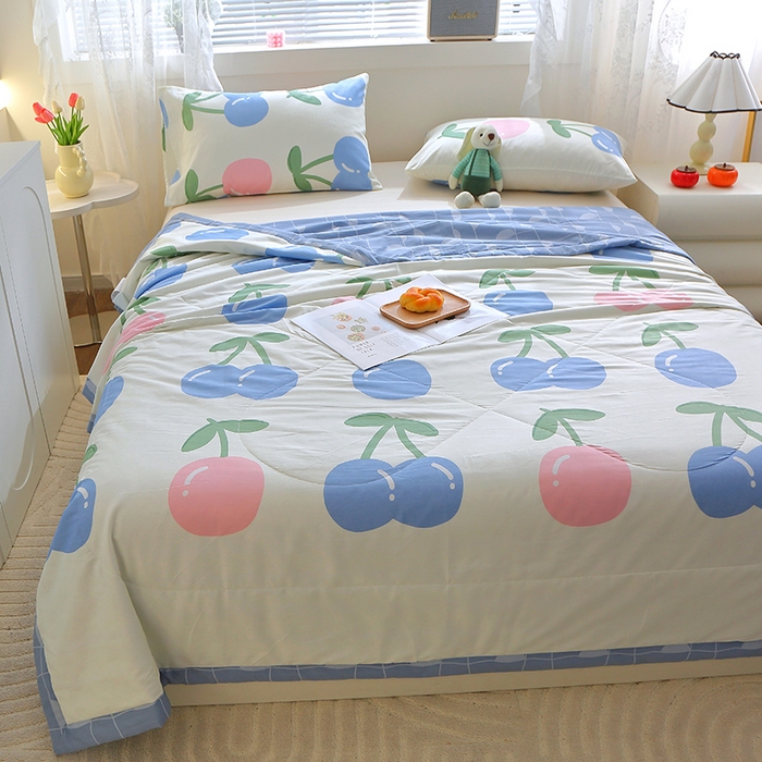 91家纺网 家纺一手货源 找家纺 金柚子2024新款全棉印花夏凉被 樱桃汁