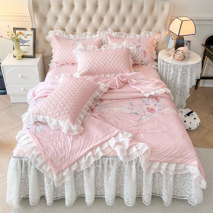 91家纺网 家纺一手货源 找家纺 虹星家纺 2024新款凉感丝印花可拆床裙套件-夏被凉席四件套 静悠香阁