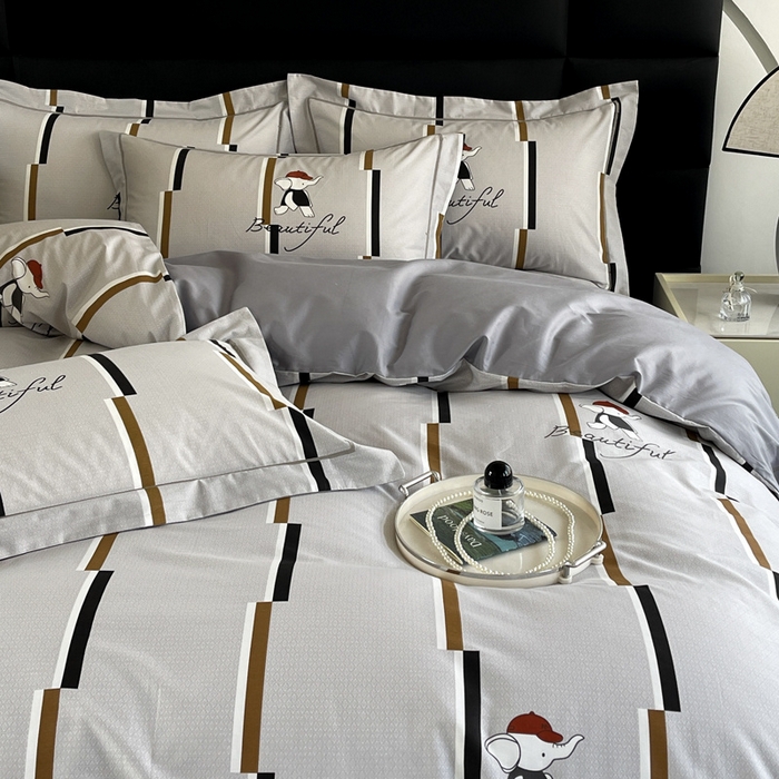 91家纺网 家纺一手货源 找家纺 7V 2024新款轻奢13376纯棉全棉喷气四件套 奔奔象