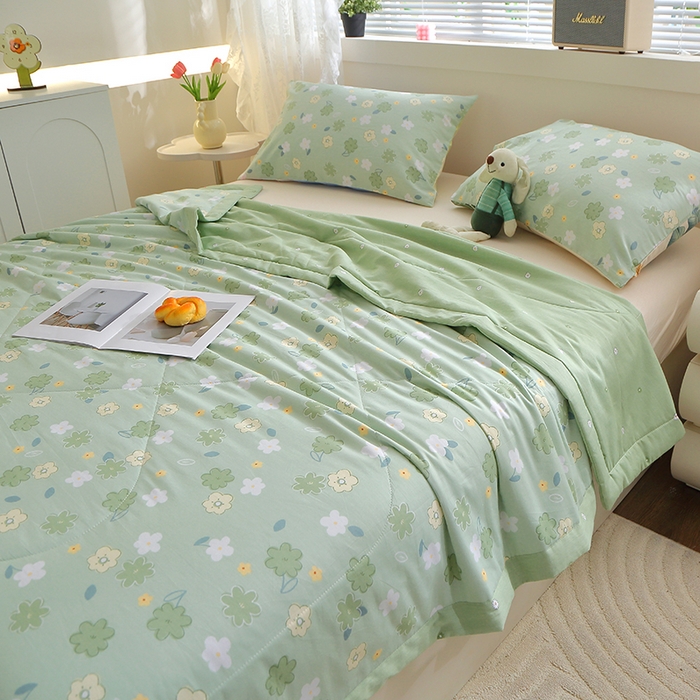 91家纺网 家纺一手货源 找家纺 金柚子2024新款全棉印花夏凉被 欧若琳-绿