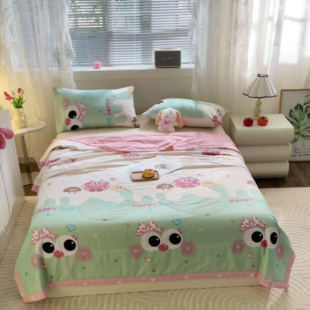 91家纺网 家纺一手货源 找家纺 金柚子2024新款全棉印花夏凉被 洛可-绿