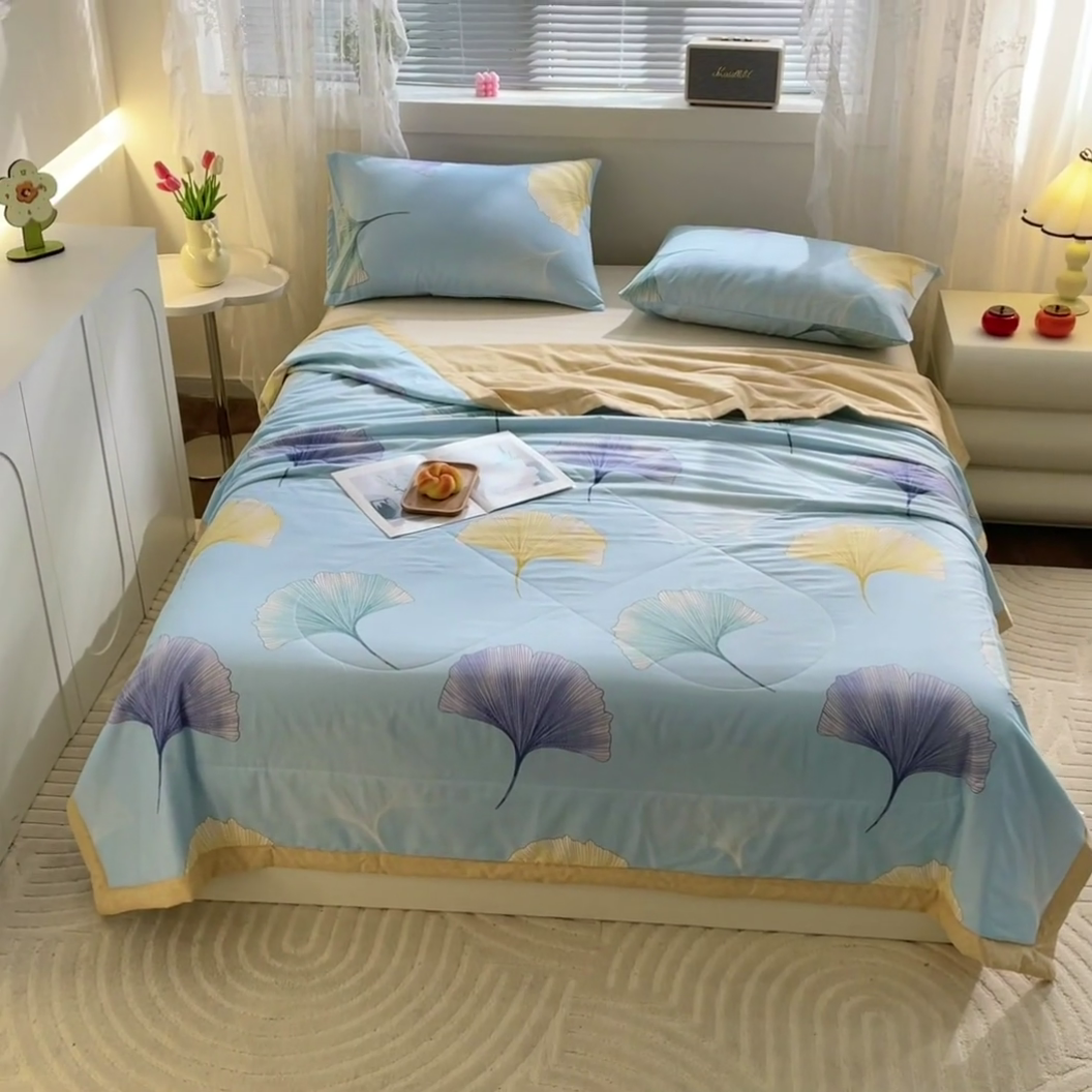 91家纺网 家纺一手货源 找家纺 金柚子2024新款全棉印花夏凉被 银杏叶