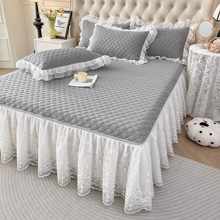 91家纺网 家纺一手货源 找家纺 虹星家纺 2024新款凉感丝印花可拆床裙套件-三件套 月光灰