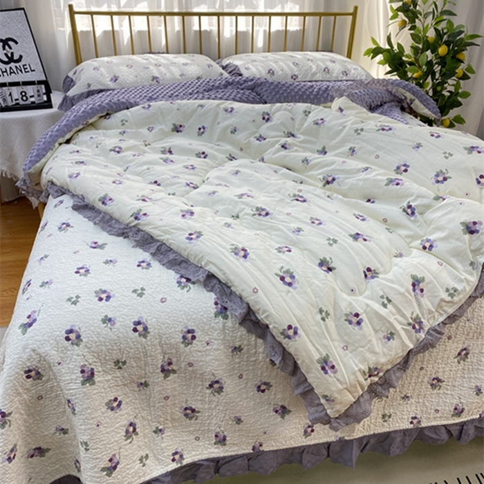 91家纺网 家纺一手货源 找家纺 暖居 2024新款豆豆被四件套 葡萄紫色