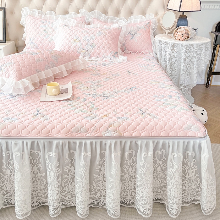 91家纺网 家纺一手货源 找家纺 虹星家纺 2024新款凉感丝印花可拆床裙套件-三件套 叶语浪漫