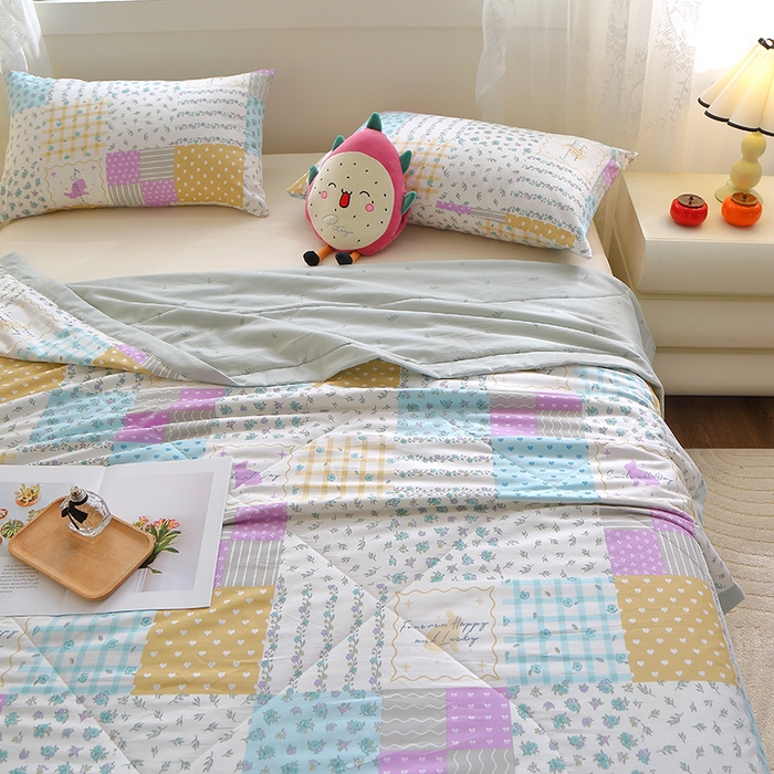 91家纺网 家纺一手货源 找家纺 金柚子2024新款全棉印花夏凉被 温馨花园-绿