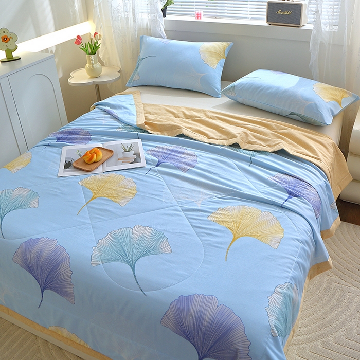 91家纺网 家纺一手货源 找家纺 金柚子2024新款全棉印花夏凉被 银杏叶