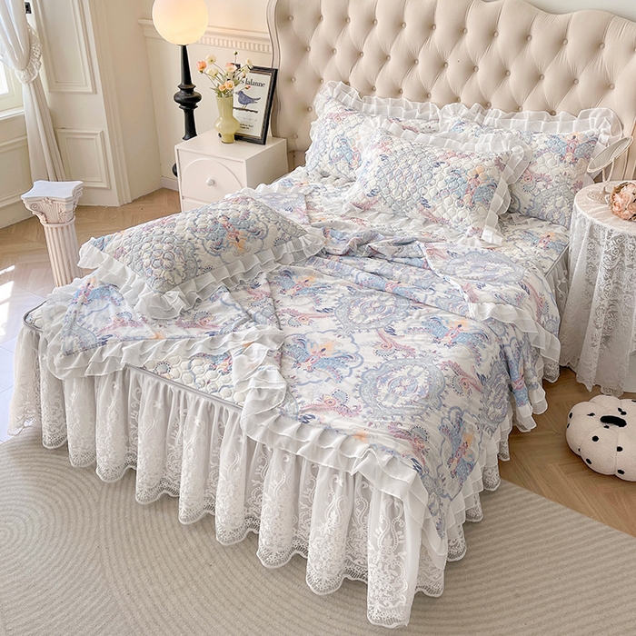 91家纺网 家纺一手货源 找家纺 虹星家纺 2024新款凉感丝印花可拆床裙套件-夏被凉席四件套 迷幻时空