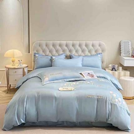 爱家 2024新款雪莲天丝四件套-郁金香 郁金香-天空兰