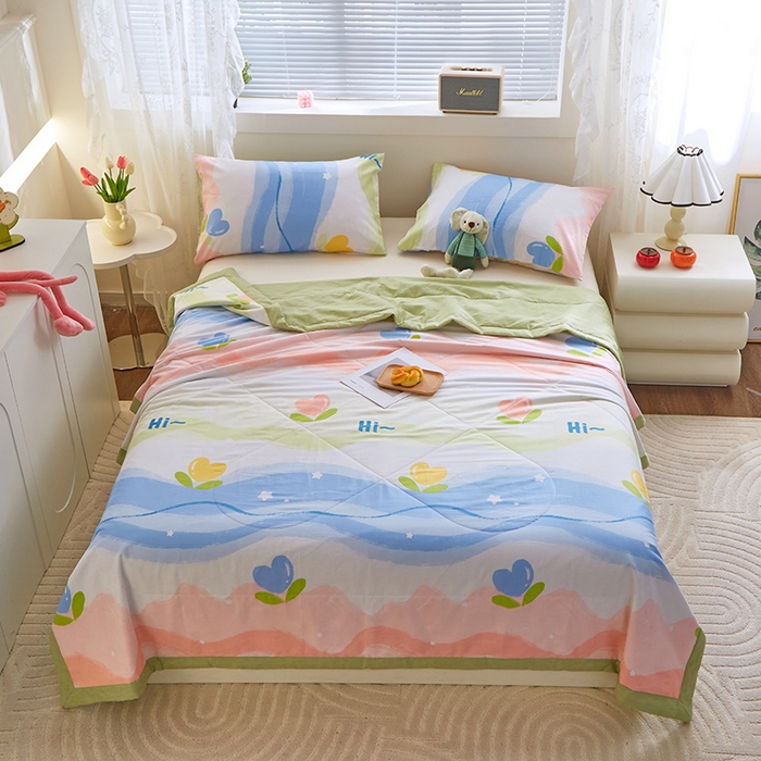 91家纺网 家纺一手货源 找家纺 金柚子2024新款全棉印花夏凉被 天使之心-粉