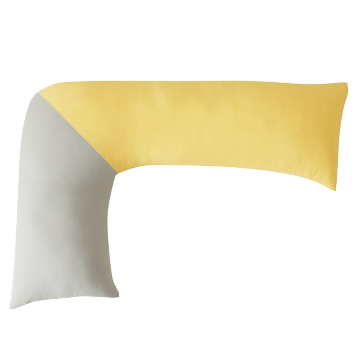 91家纺网 家纺一手货源 找家纺 星芯合家纺 2024新款懒床熟睡陪伴抱枕L型 拼色款 L型多功能软枕 黄灰拼