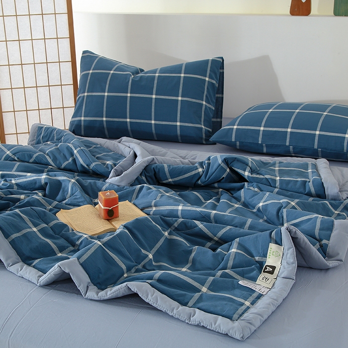 91家纺网 家纺一手货源 找家纺 迪乐妮家居 2024新款色织全棉夏被四件套 海蓝格