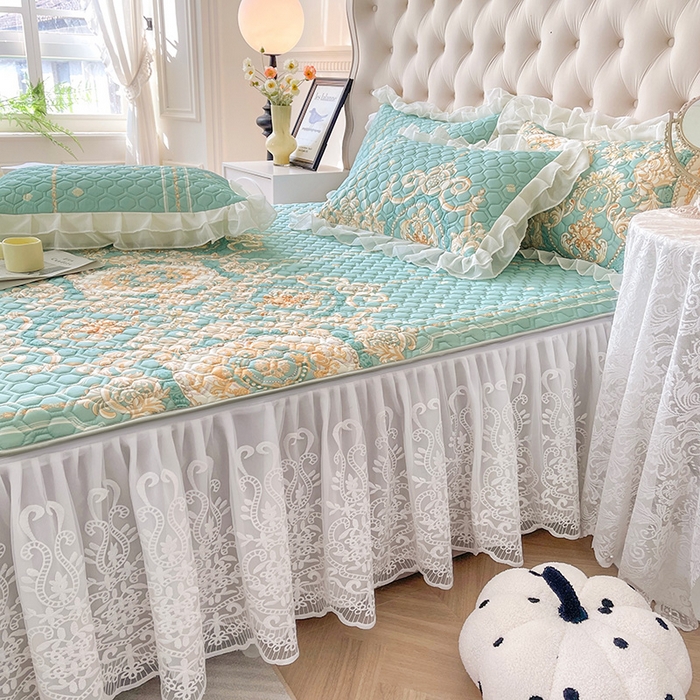 91家纺网 家纺一手货源 找家纺 虹星家纺 2024新款凉感丝印花可拆床裙套件-三件套 悠情假日