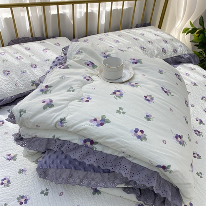 91家纺网 家纺一手货源 找家纺 暖居 2024新款豆豆被四件套 葡萄紫色