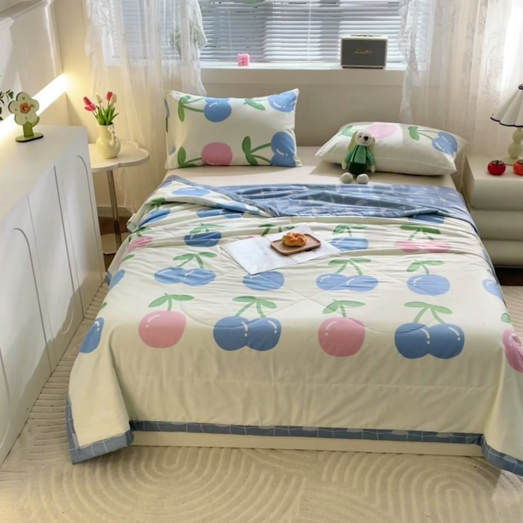 91家纺网 家纺一手货源 找家纺 金柚子2024新款全棉印花夏凉被 樱桃汁