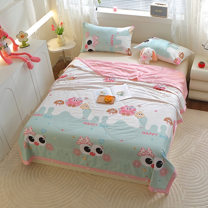 91家纺网 家纺一手货源 找家纺 金柚子2024新款全棉印花夏凉被 洛可-绿