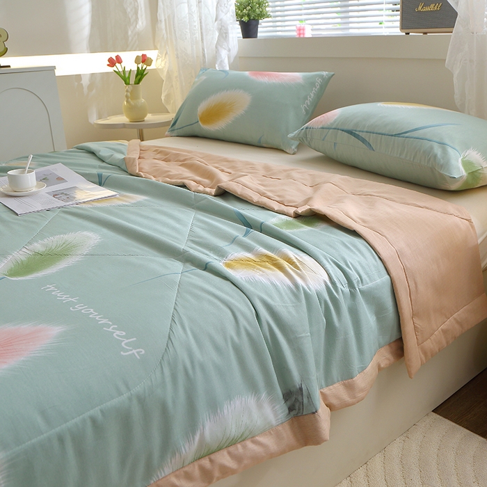 91家纺网 家纺一手货源 找家纺 金柚子2024新款全棉印花夏凉被 随风摇曳-绿