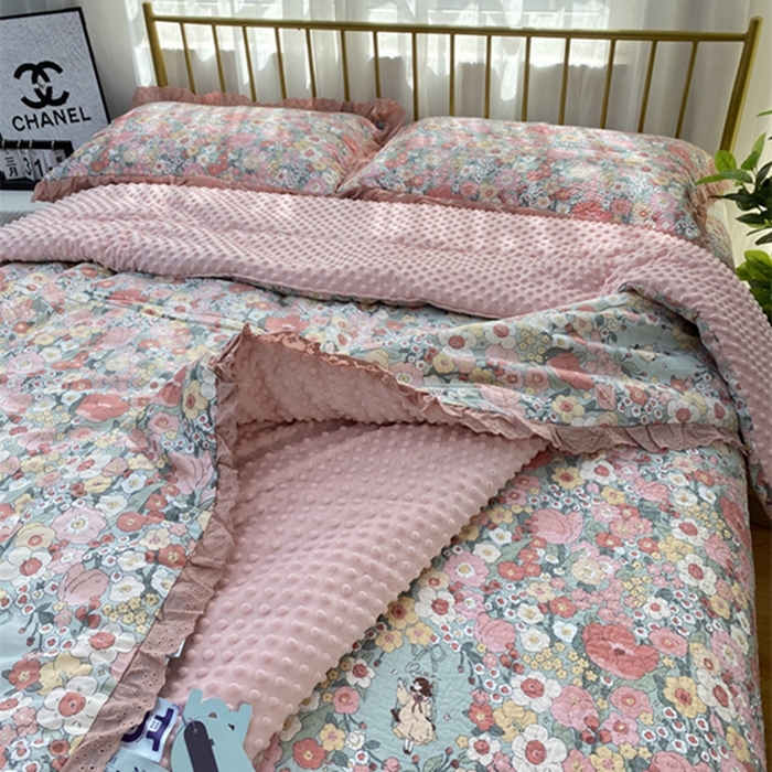 91家纺网 家纺一手货源 找家纺 （总）暖居 2024新款豆豆被砂洗棉花床盖四件套春秋单件豆豆绒被芯被褥可机洗