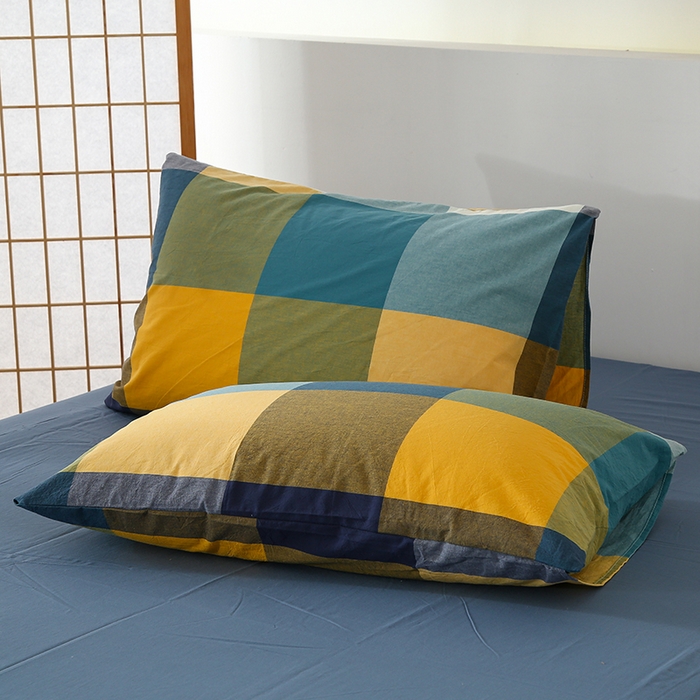 91家纺网 家纺一手货源 找家纺 迪乐妮家居 2024新款色织全棉夏被四件套 彩色大格