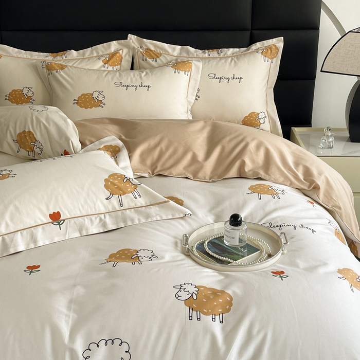 91家纺网 家纺一手货源 找家纺 7V 2024新款轻奢13376纯棉全棉喷气四件套 小绵羊