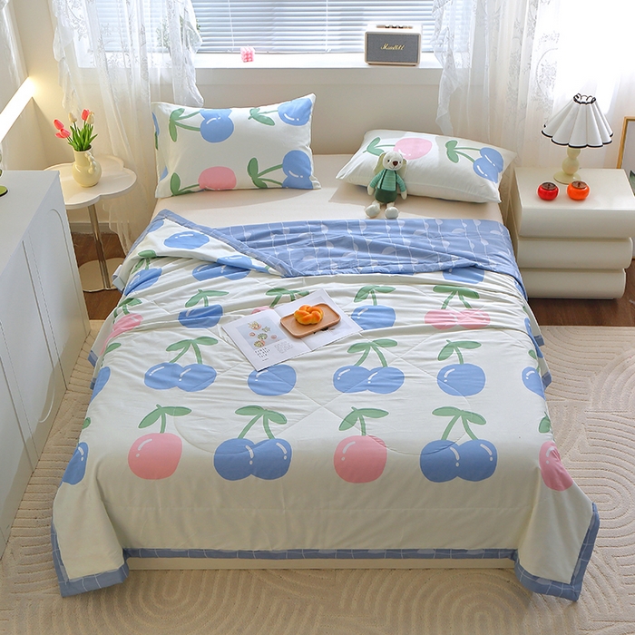 91家纺网 家纺一手货源 找家纺 金柚子2024新款全棉印花夏凉被 樱桃汁