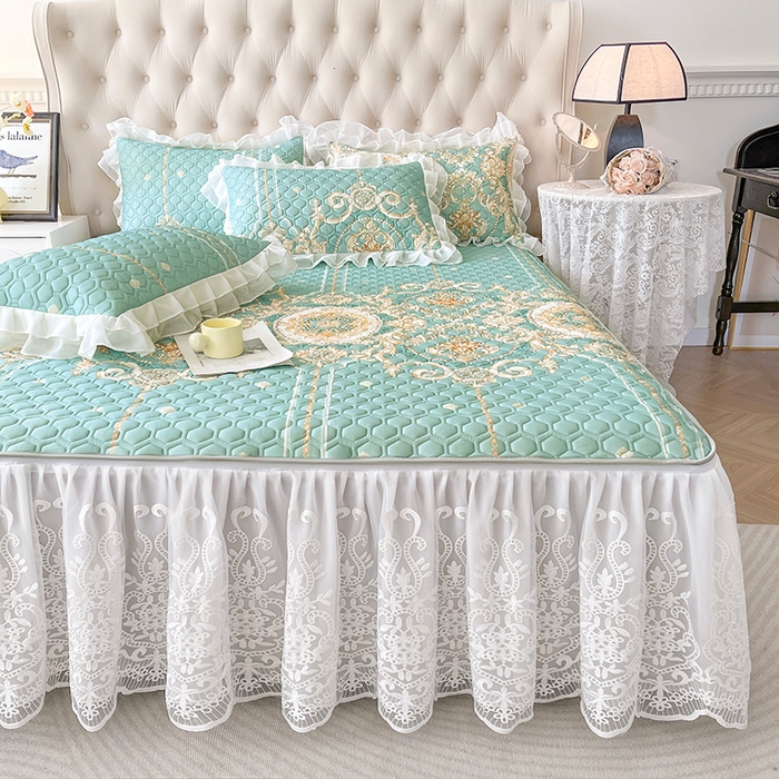 91家纺网 家纺一手货源 找家纺 虹星家纺 2024新款凉感丝印花可拆床裙套件-三件套 悠情假日