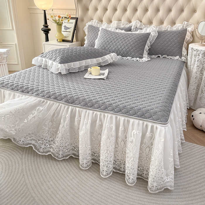 91家纺网 家纺一手货源 找家纺 虹星家纺 2024新款凉感丝印花可拆床裙套件-三件套 月光灰