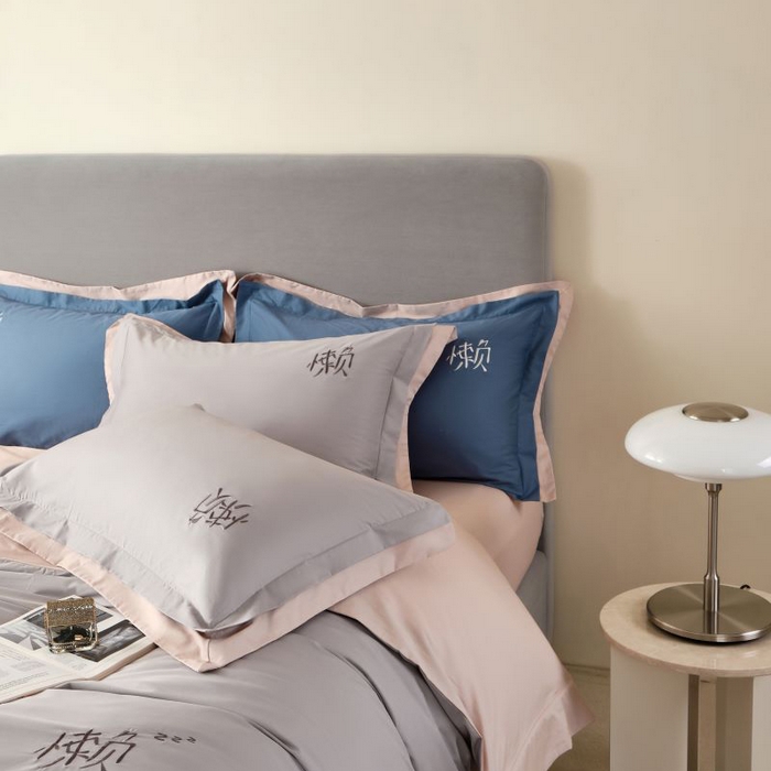 91家纺网 家纺一手货源 找家纺 LADY COCO 2024新款全棉翻盖式三边拉链四件套-东方好棉懒福系列 轻纱灰