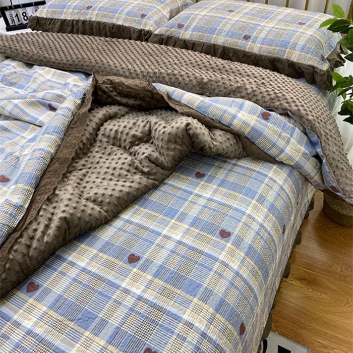 91家纺网 家纺一手货源 找家纺 暖居 2024新款豆豆被四件套 莱恩蓝