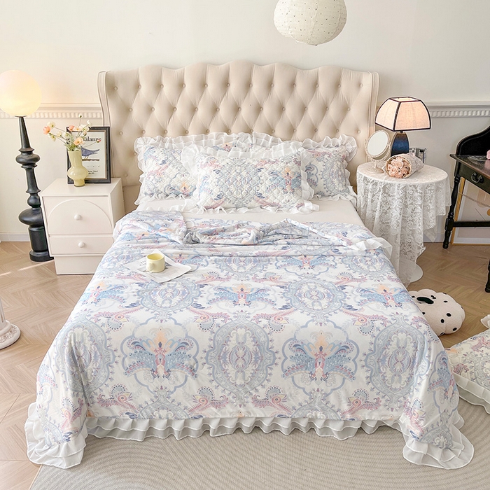 91家纺网 家纺一手货源 找家纺 虹星家纺 2024新款凉感丝印花可拆床裙套件-夏被凉席四件套 迷幻时空