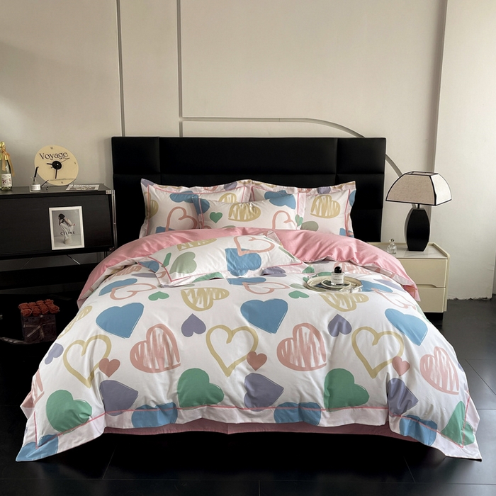 91家纺网 家纺一手货源 找家纺 7V 2024新款轻奢13376纯棉全棉喷气四件套 丝丝心动