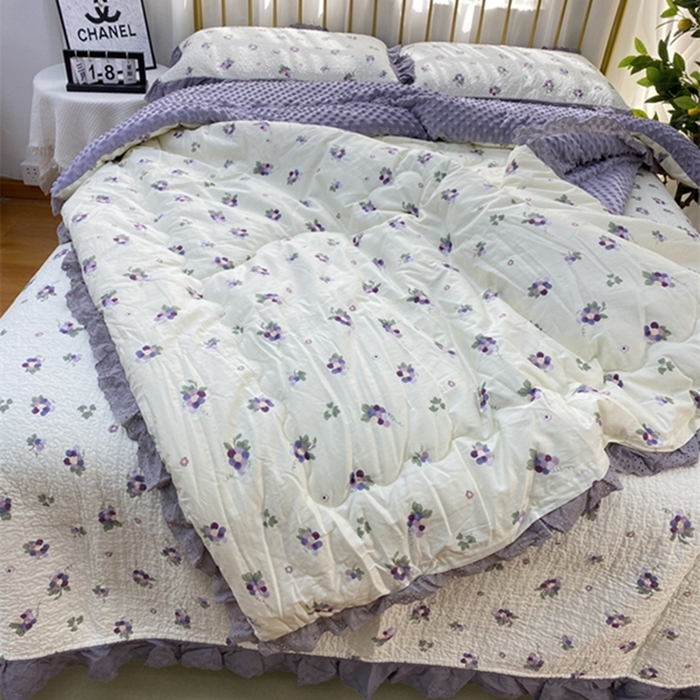 91家纺网 家纺一手货源 找家纺 暖居 2024新款豆豆被四件套 葡萄紫色