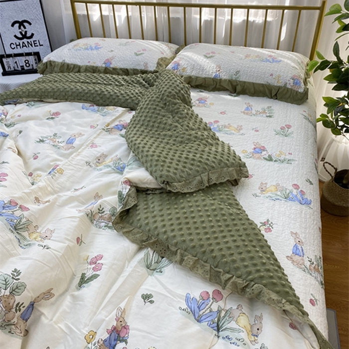 91家纺网 家纺一手货源 找家纺 暖居 2024新款豆豆被四件套 幸运兔