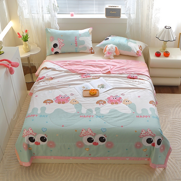 91家纺网 家纺一手货源 找家纺 金柚子2024新款全棉印花夏凉被 洛可-绿